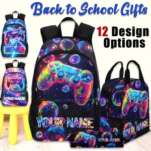 Personalized Gamer Boy Backpack: Custom Name School Bookbag