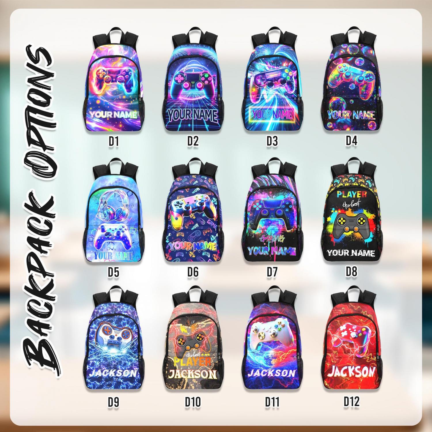 Personalized Gamer Boy Backpack: Custom Name School Bookbag