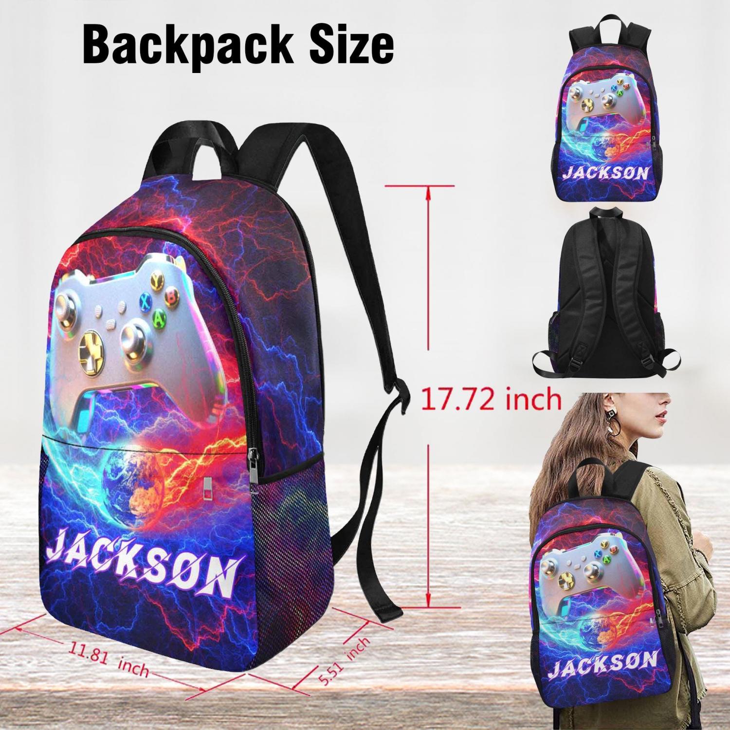 Personalized Gamer Boy Backpack: Custom Name School Bookbag