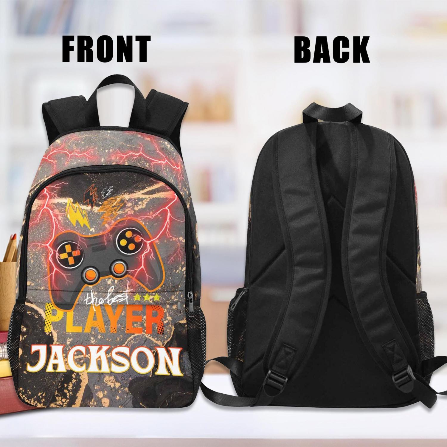 Personalized Gamer Boy Backpack: Custom Name School Bookbag