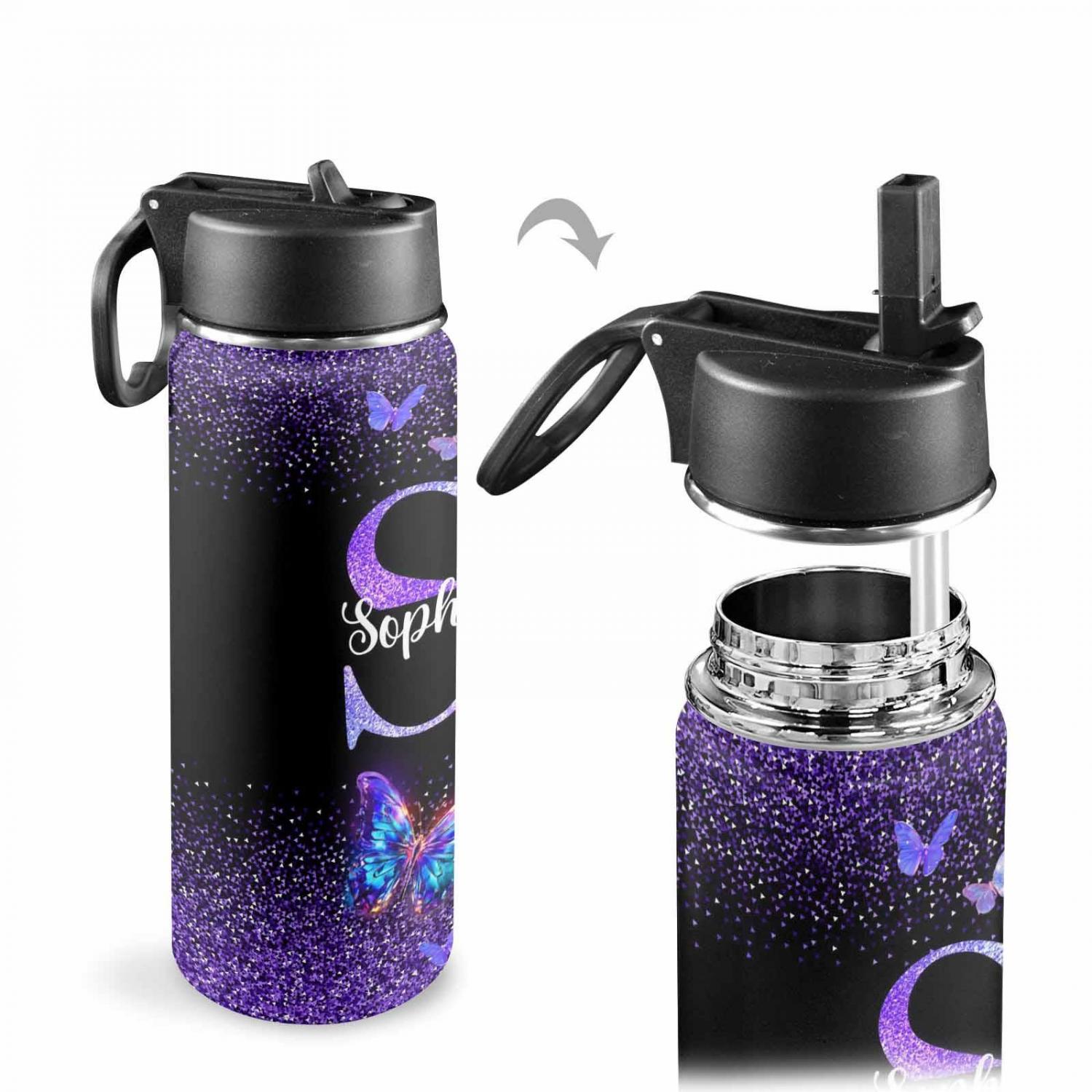 Personalized Butterfly Glitter Kids Backpack Set, School Bookbag with Lunch Bag