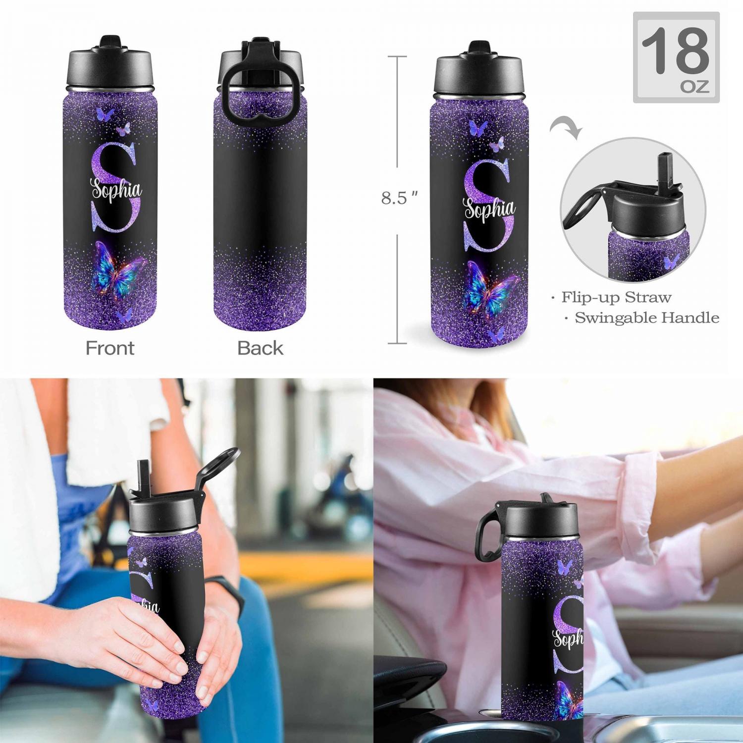 Personalized Butterfly Glitter Kids Backpack Set, School Bookbag with Lunch Bag