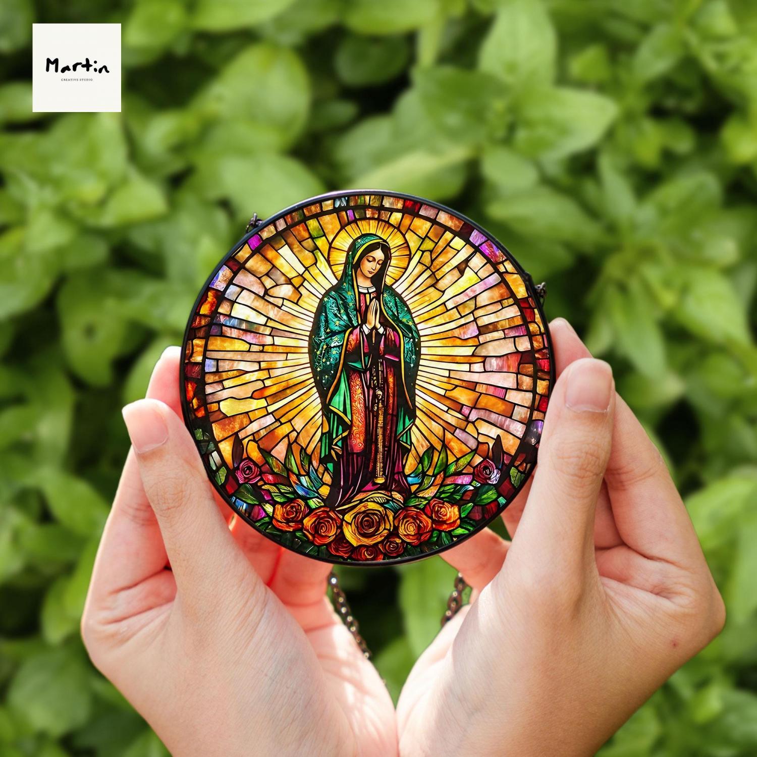 Our Lady of Guadalupe Suncatcher: Virgin Mary Faux Stained Glass Art