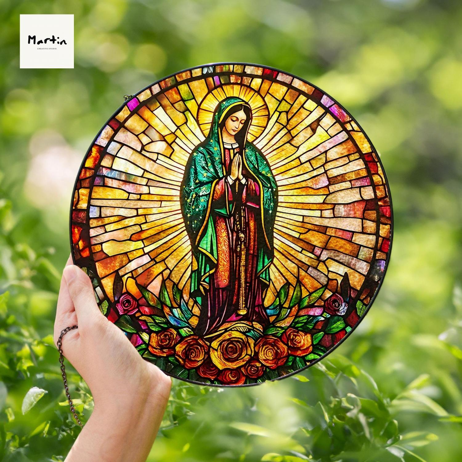 Our Lady of Guadalupe Suncatcher: Virgin Mary Faux Stained Glass Art