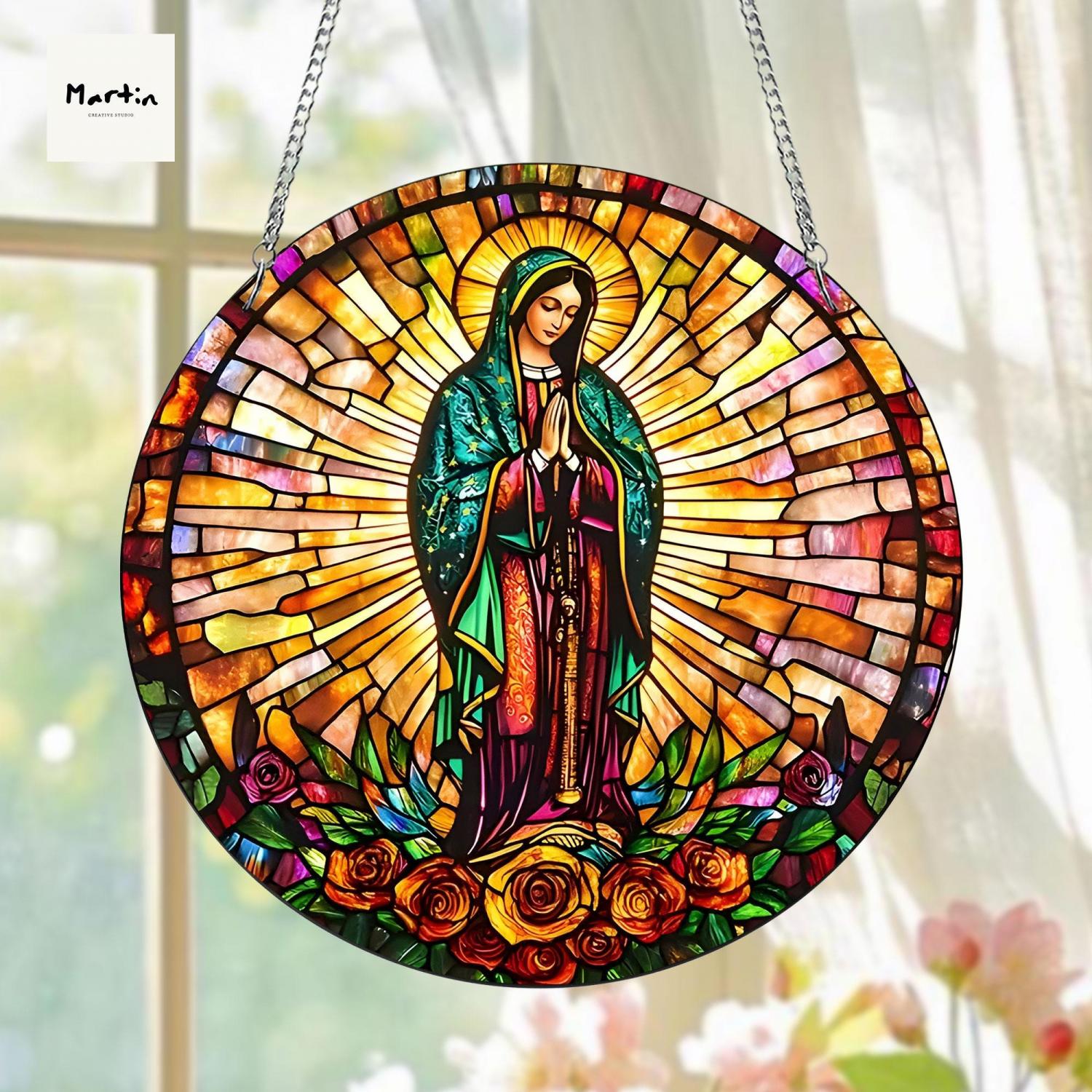 Our Lady of Guadalupe Suncatcher: Virgin Mary Faux Stained Glass Art