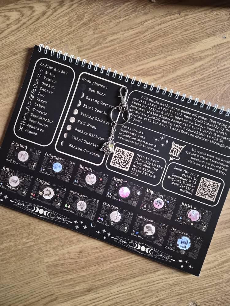 2026 Witchy Moon Calendar A4 Manifest with the Moon Goth Lunar Phases Black Gold Planner Diary Manifesting Power Magic Witch Pagan Wicca Art