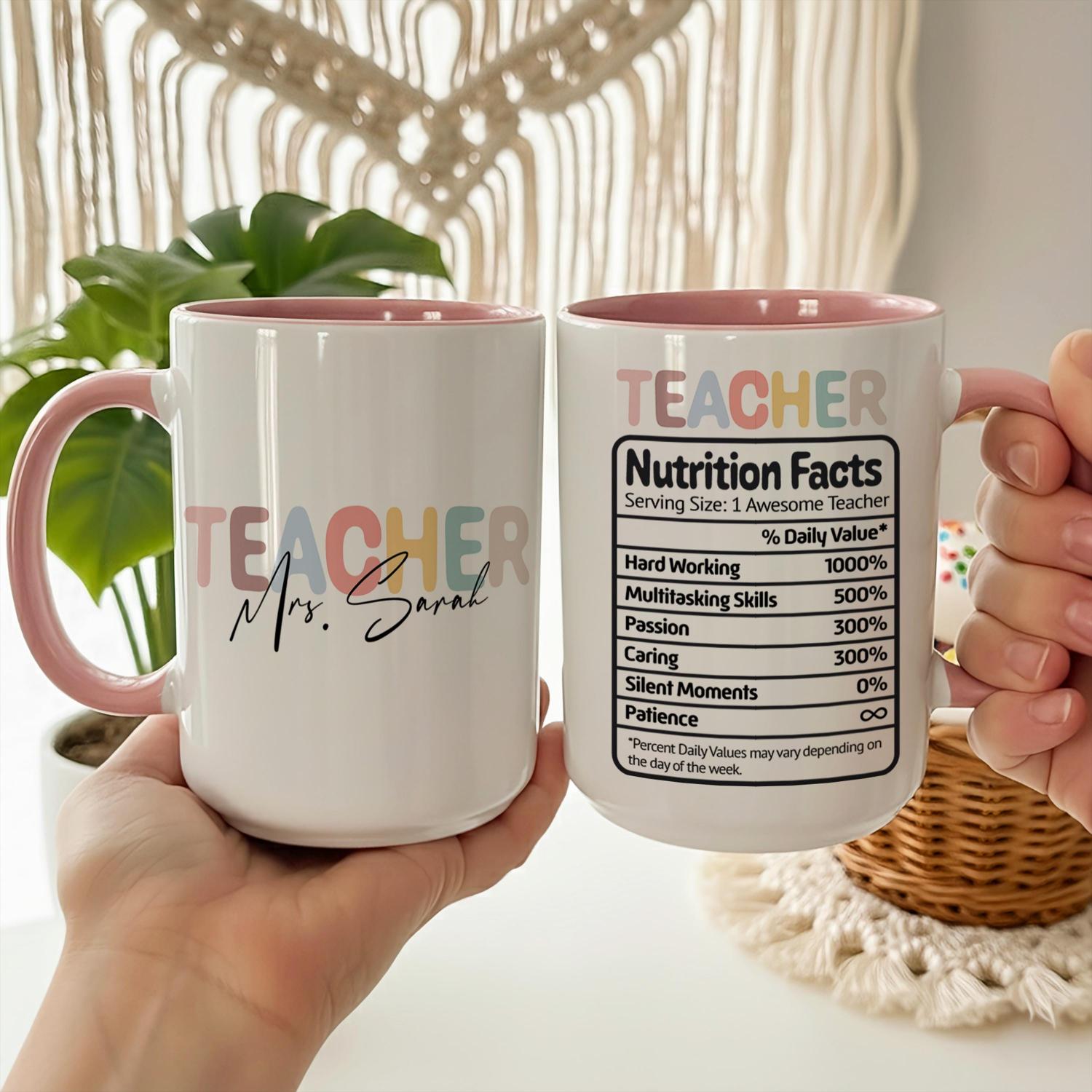 Custom Teacher Gift, Personalized Teacher Nutrition Mug, Teacher Appreciation Gift, Funny Coffee Cup for Teacher, End of Year Present