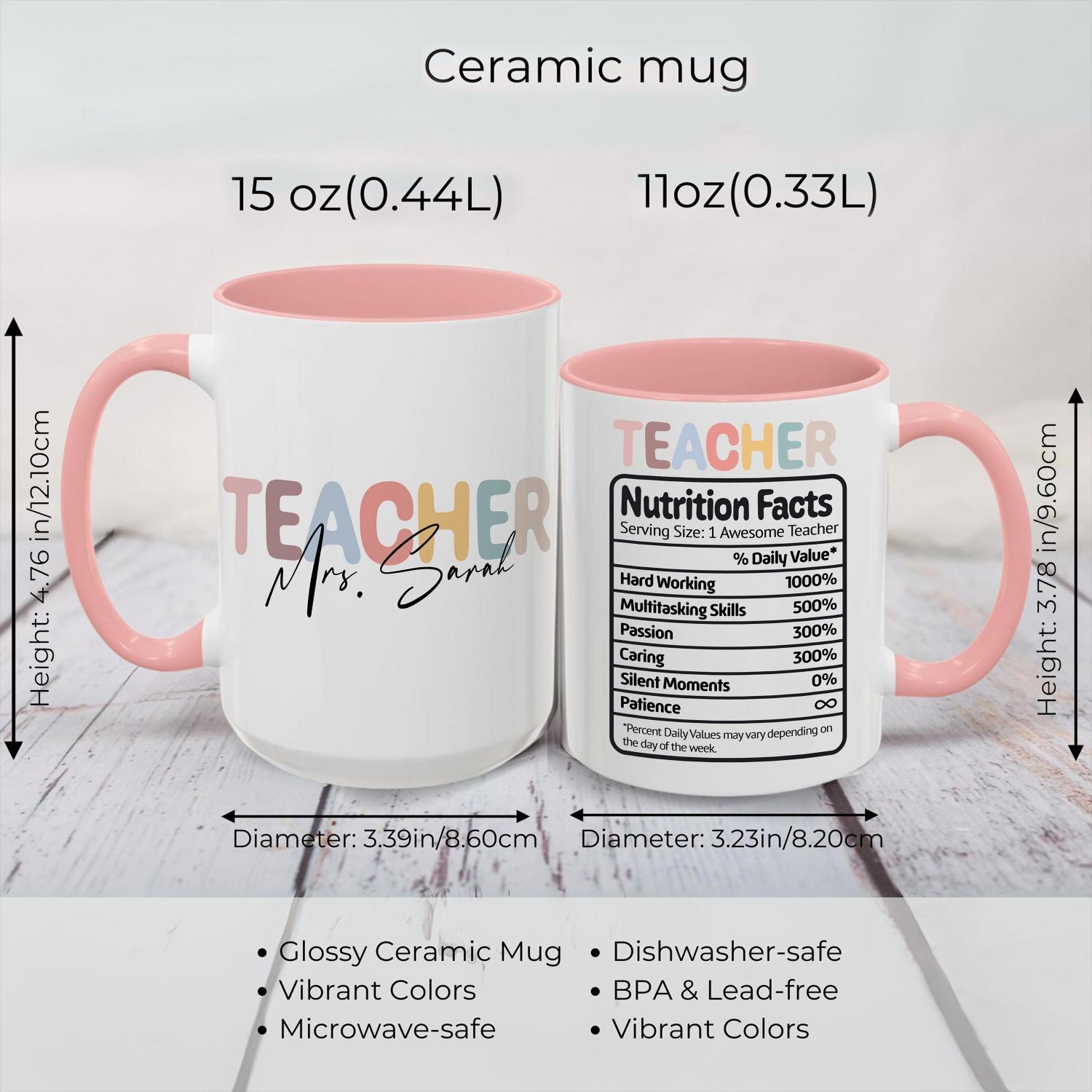 Custom Teacher Gift, Personalized Teacher Nutrition Mug, Teacher Appreciation Gift, Funny Coffee Cup for Teacher, End of Year Present