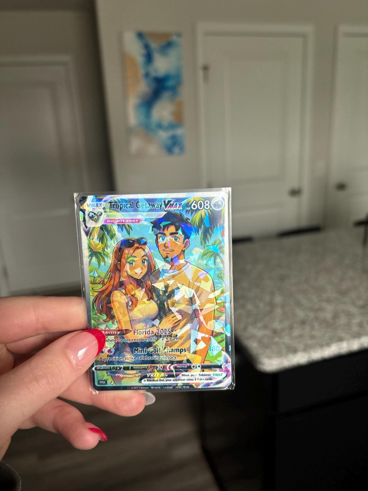 Custom Pokémon-Inspired Couple Keepsake Wedding & Anniversary Photo to Holo Card