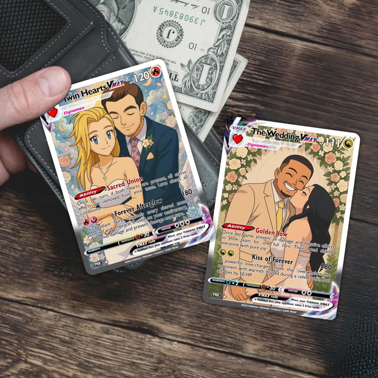 Custom Pokémon-Inspired Couple Keepsake Wedding & Anniversary Photo to Holo Card