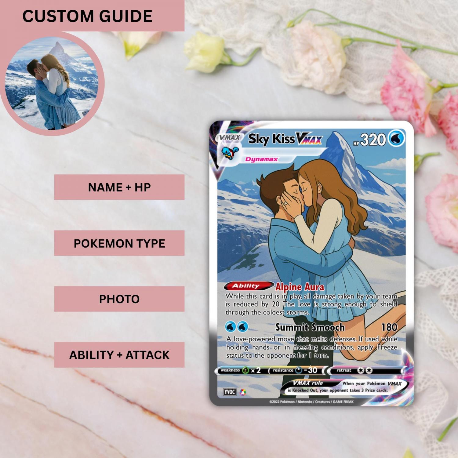 Custom Pokémon-Inspired Couple Keepsake Wedding & Anniversary Photo to Holo Card