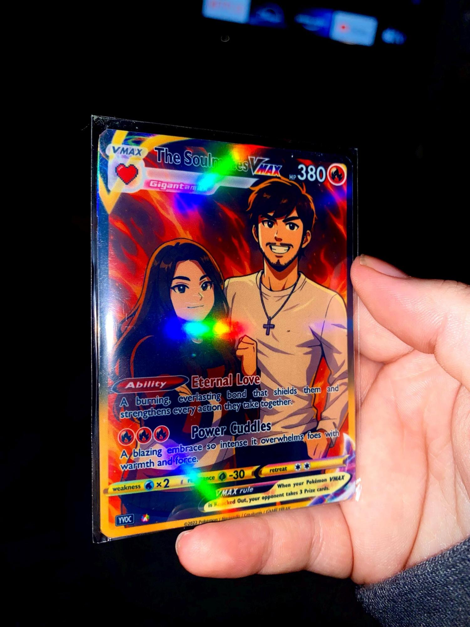 Custom Pokémon-Inspired Couple Keepsake Wedding & Anniversary Photo to Holo Card