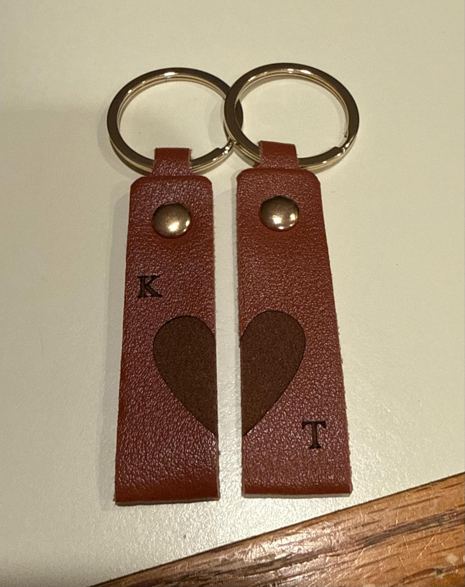 Personalized Couples Leather Keyring Set | Matching Pair of Keychains for Anniversary Gift | His and Hers Custom Date GPS Coordinate Gift