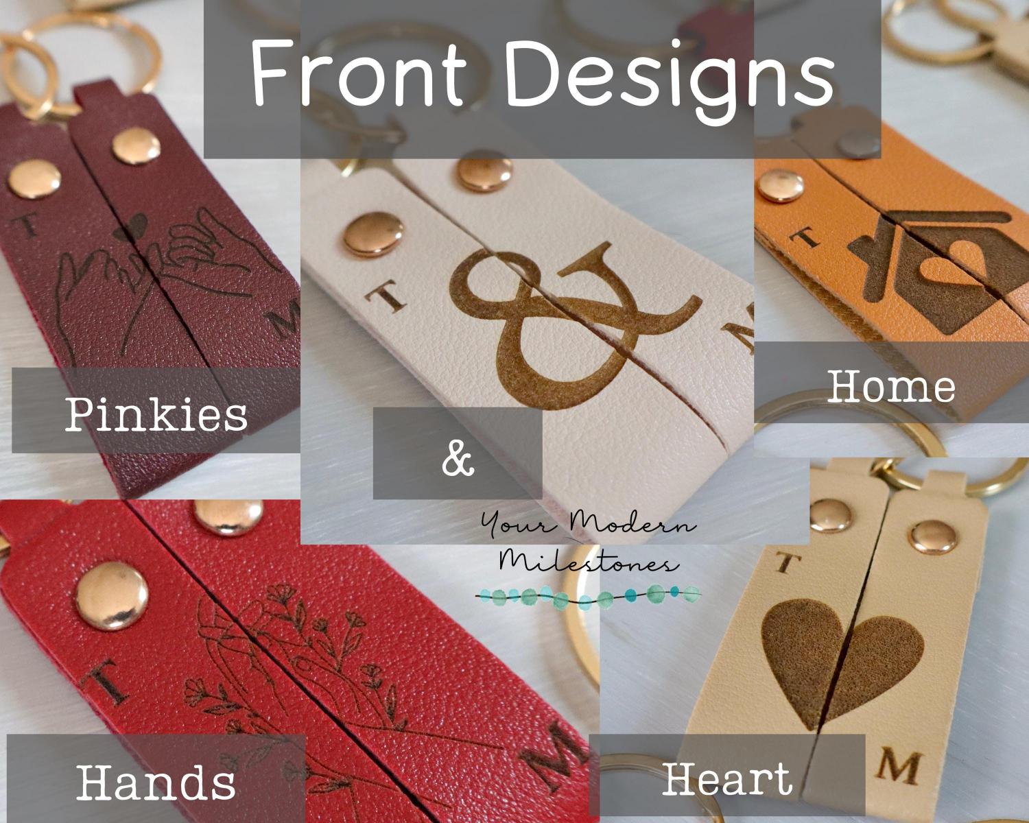 Personalized Couples Leather Keyring Set | Matching Pair of Keychains for Anniversary Gift | His and Hers Custom Date GPS Coordinate Gift