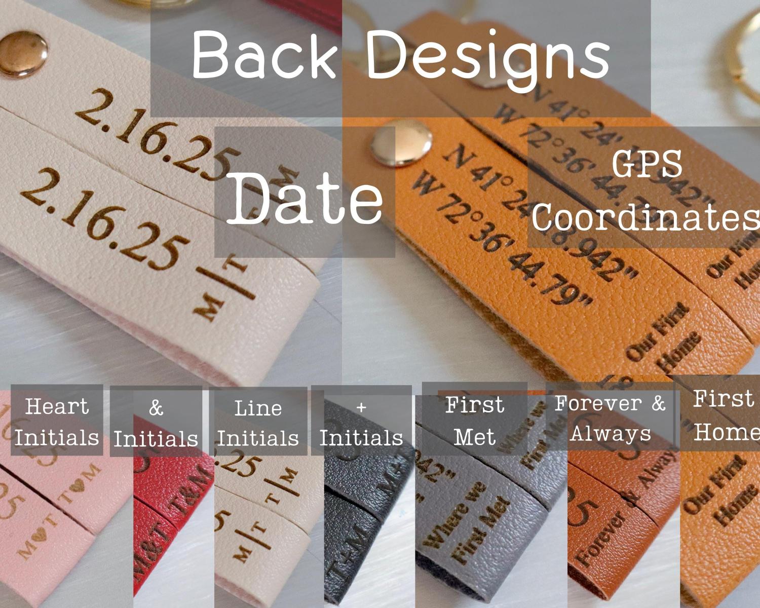 Personalized Couples Leather Keyring Set | Matching Pair of Keychains for Anniversary Gift | His and Hers Custom Date GPS Coordinate Gift