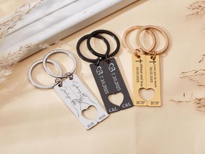 Personalized Engraved Heart Keychain Set,Couple Keychain Set Heart,Engraved Date Keychain,Wedding Date Keyring,Anniversary Gift,Gift for Him