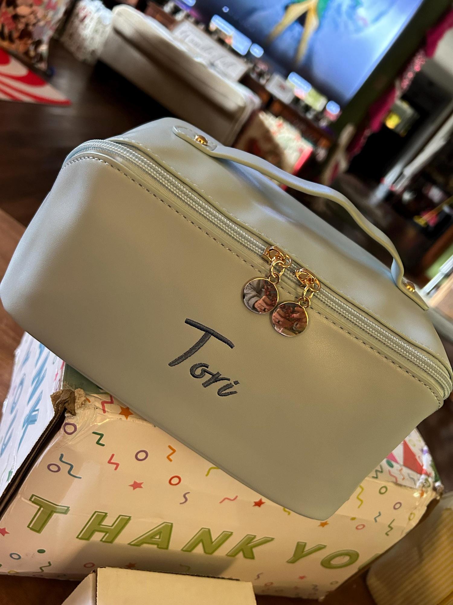 Embroidered Makeup Bag with Name, Wedding Bridesmaids Gift, Personalized Cosmetics Travel Storage Organizer,Custom Travel Makeup Bag for Her