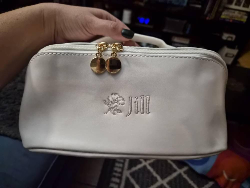 Embroidered Makeup Bag with Name, Wedding Bridesmaids Gift, Personalized Cosmetics Travel Storage Organizer,Custom Travel Makeup Bag for Her