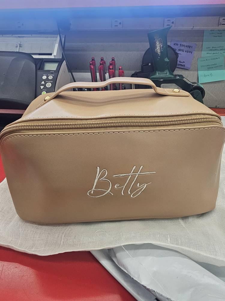 Embroidered Makeup Bag with Name, Wedding Bridesmaids Gift, Personalized Cosmetics Travel Storage Organizer,Custom Travel Makeup Bag for Her