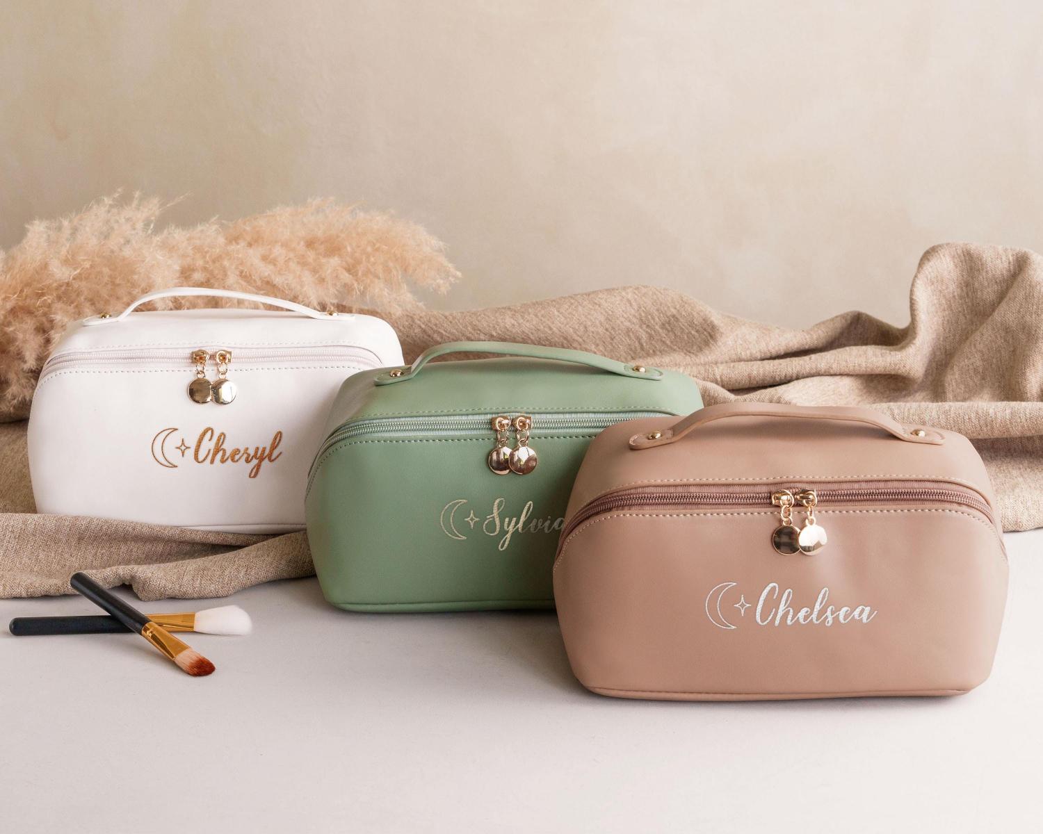 Embroidered Makeup Bag with Name, Wedding Bridesmaids Gift, Personalized Cosmetics Travel Storage Organizer,Custom Travel Makeup Bag for Her