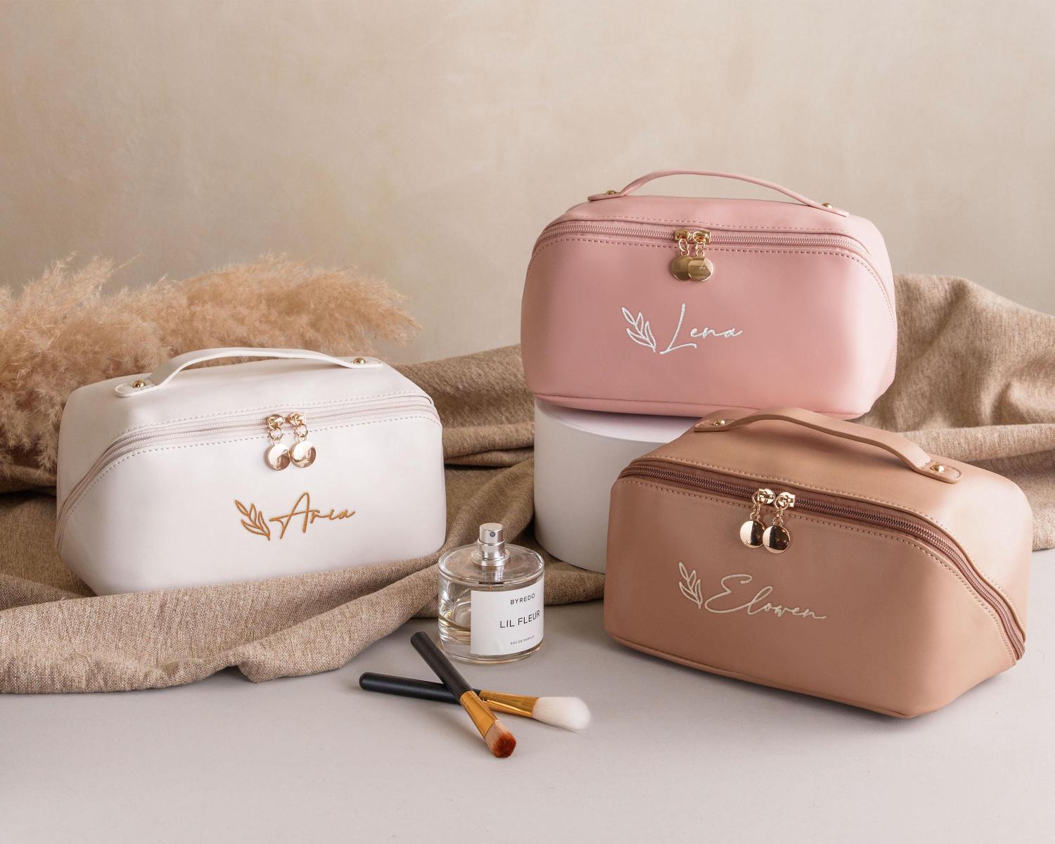 Embroidered Makeup Bag with Name, Wedding Bridesmaids Gift, Personalized Cosmetics Travel Storage Organizer,Custom Travel Makeup Bag for Her