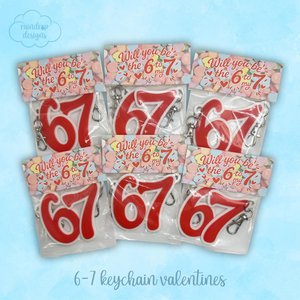 6-7 Keychain Valentines For Classroom, Bundle of 6, 3D Printed