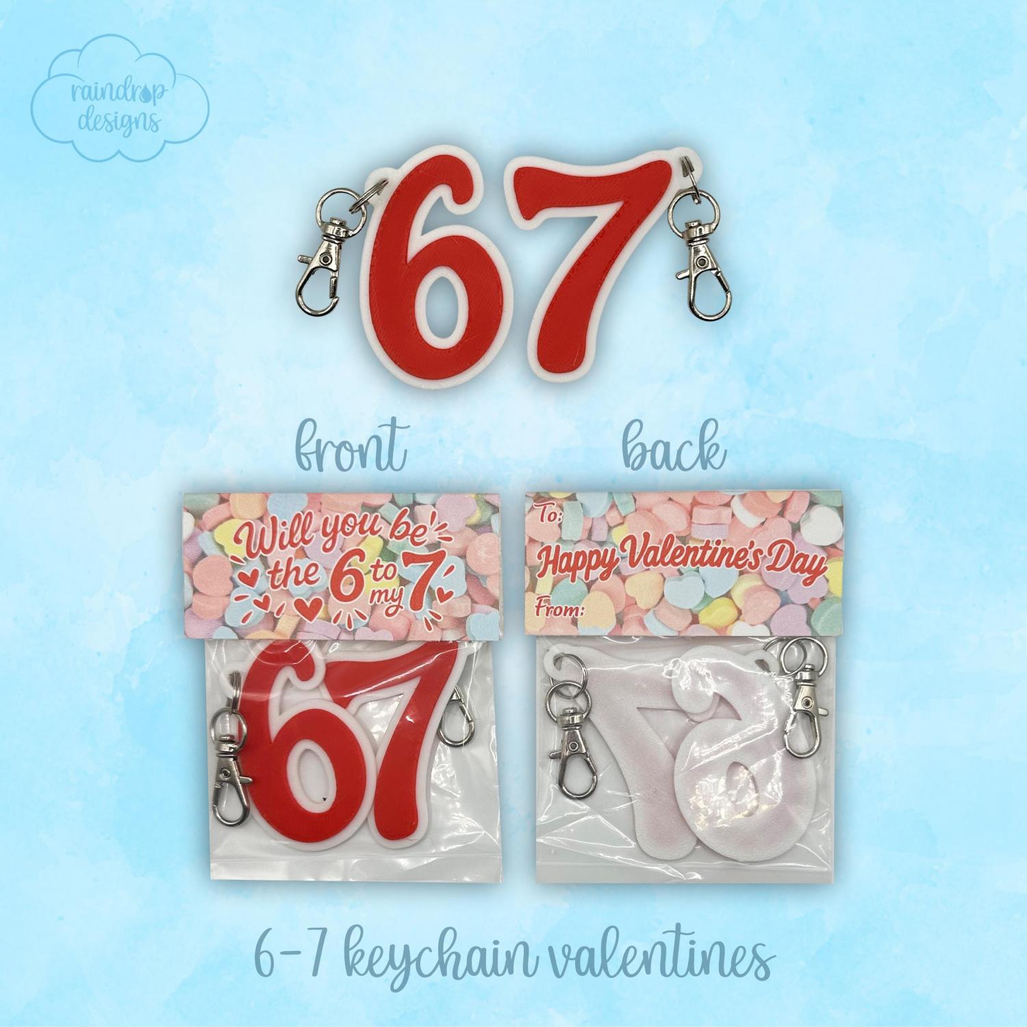 6-7 Keychain Valentines For Classroom, Bundle of 6, 3D Printed