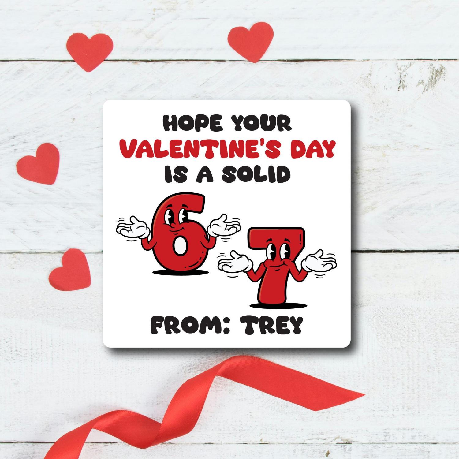 Classroom Valentine Sticker – 67 Valentines, Funny Valentine Tags for Boys, Six Seven Trend, Gen Z Valentines, School Party Favors