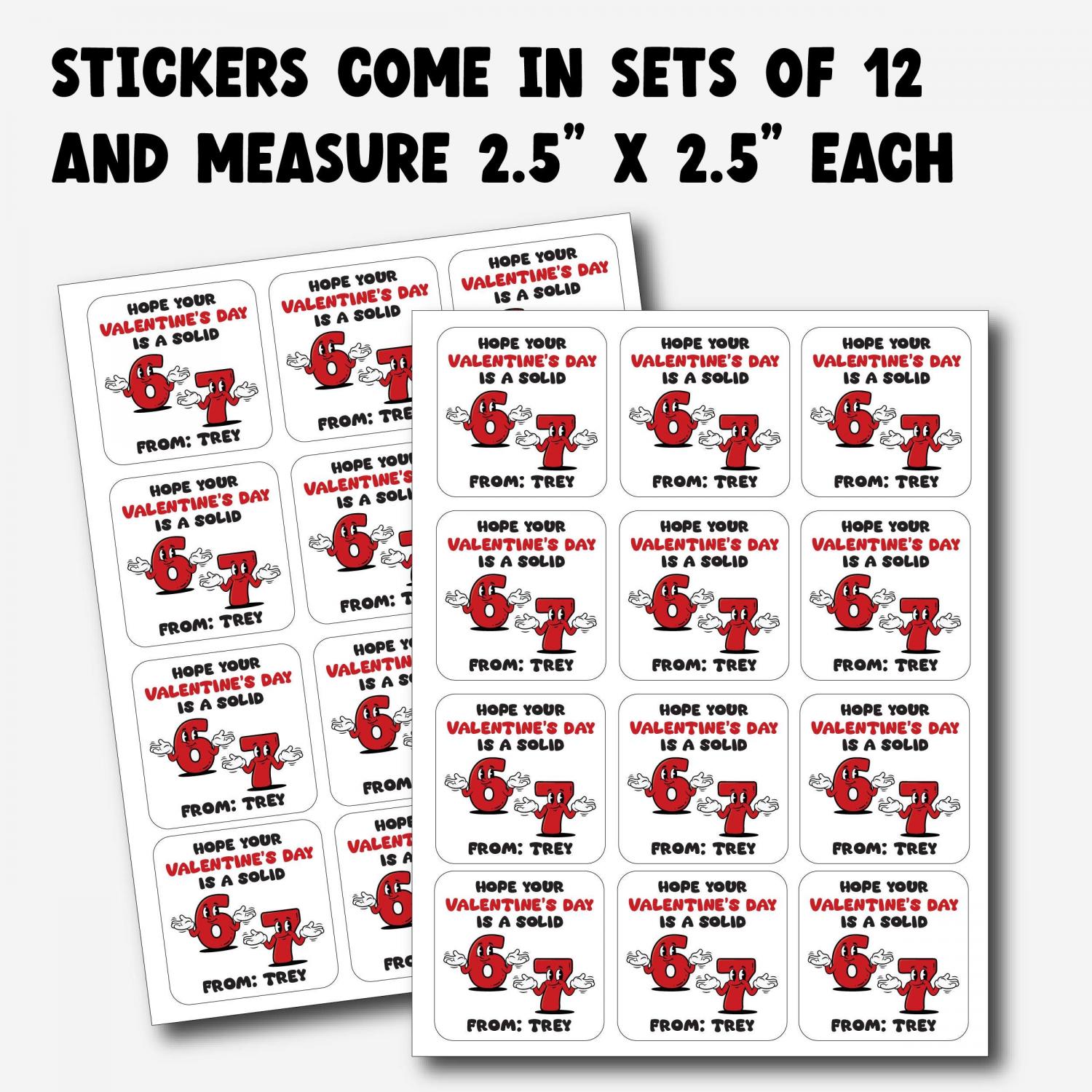 Classroom Valentine Sticker – 67 Valentines, Funny Valentine Tags for Boys, Six Seven Trend, Gen Z Valentines, School Party Favors
