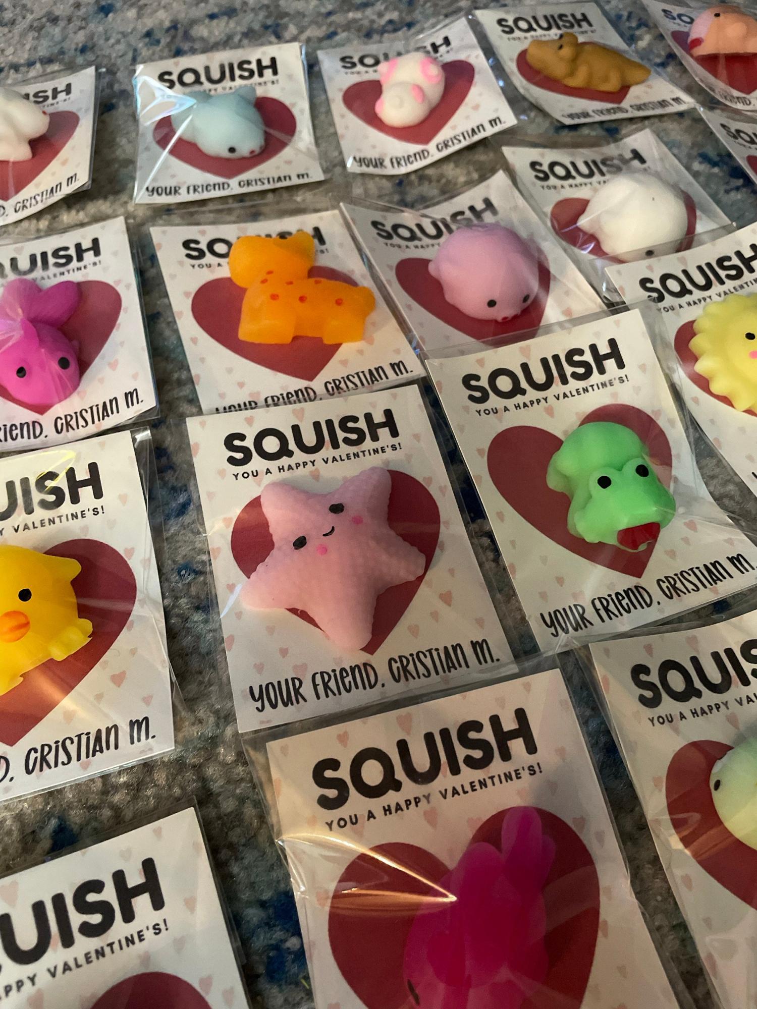 Squish Valentine Cards for Kids | Non Candy Classroom Valentines with Squishy Toy | Cute School Valentines | 4 Year Best Seller