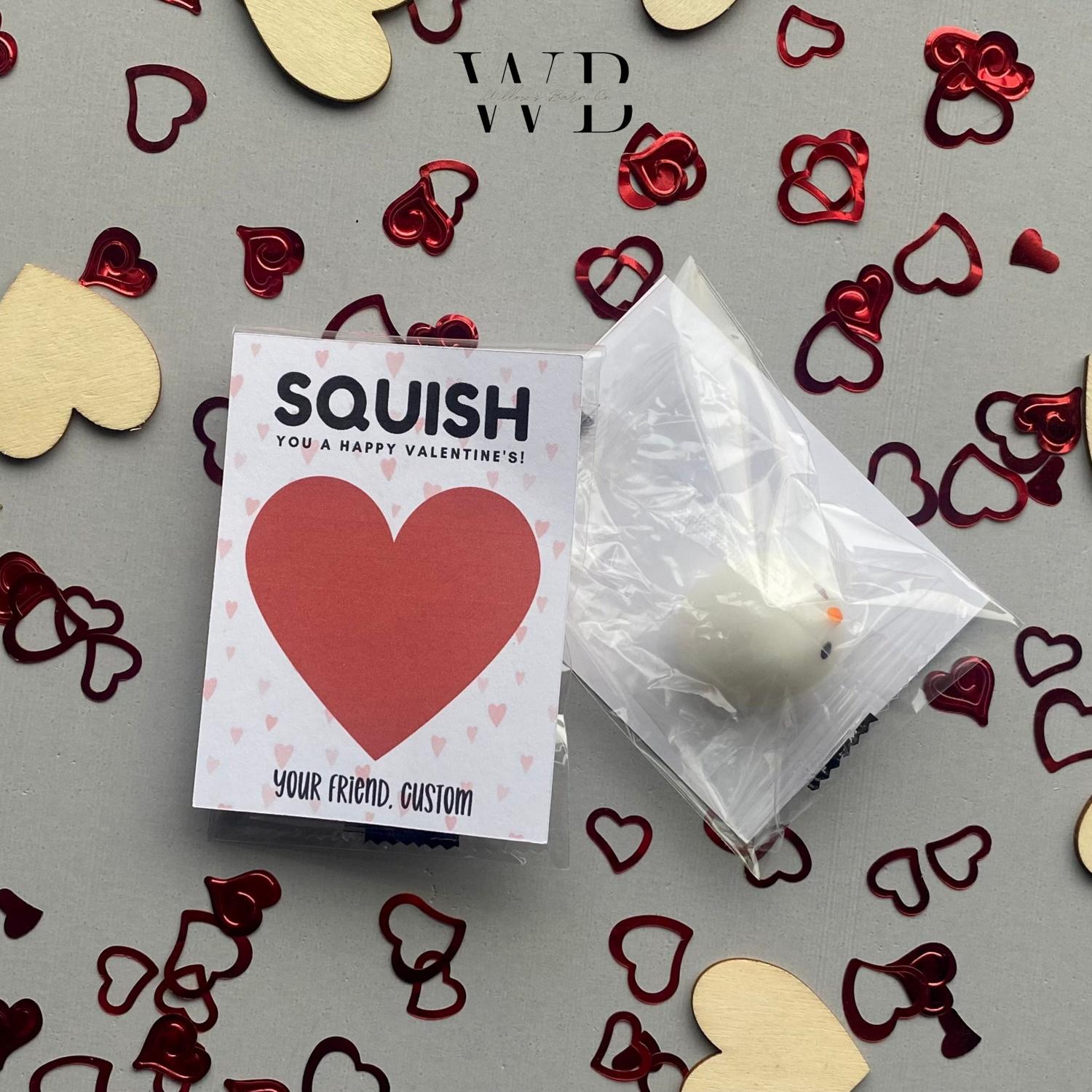Squish Valentine Cards for Kids | Non Candy Classroom Valentines with Squishy Toy | Cute School Valentines | 4 Year Best Seller