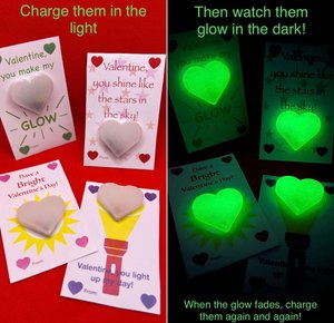 Valentine Cards with Glow in the Dark Heart Shakers, Glow Valentine Card, Light up Valentine, Valentines with Toys, Valentines with Gifts