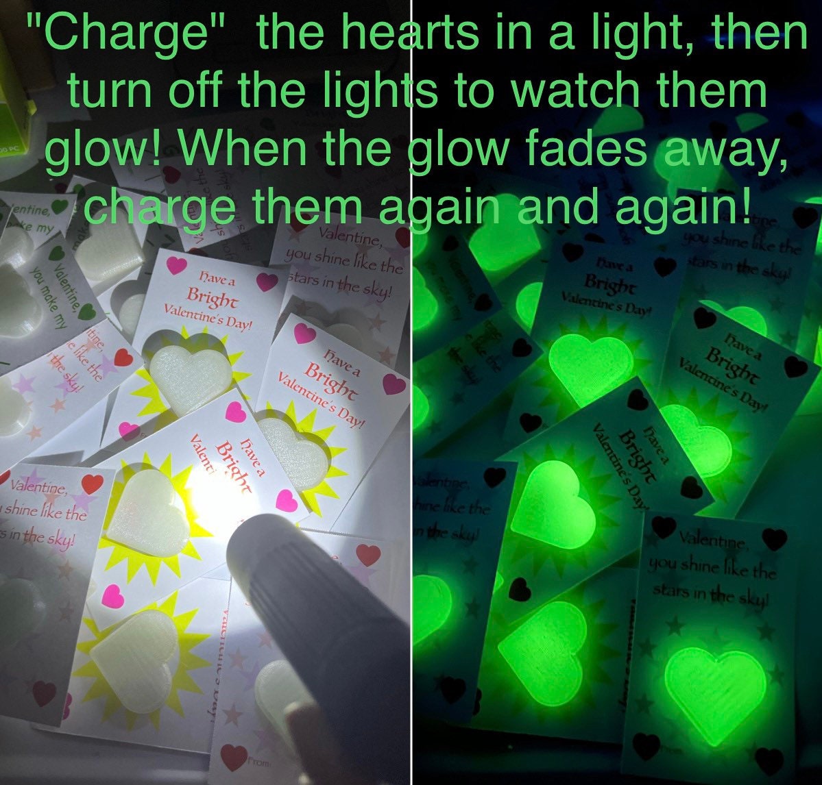 Valentine Cards with Glow in the Dark Heart Shakers, Glow Valentine Card, Light up Valentine, Valentines with Toys, Valentines with Gifts