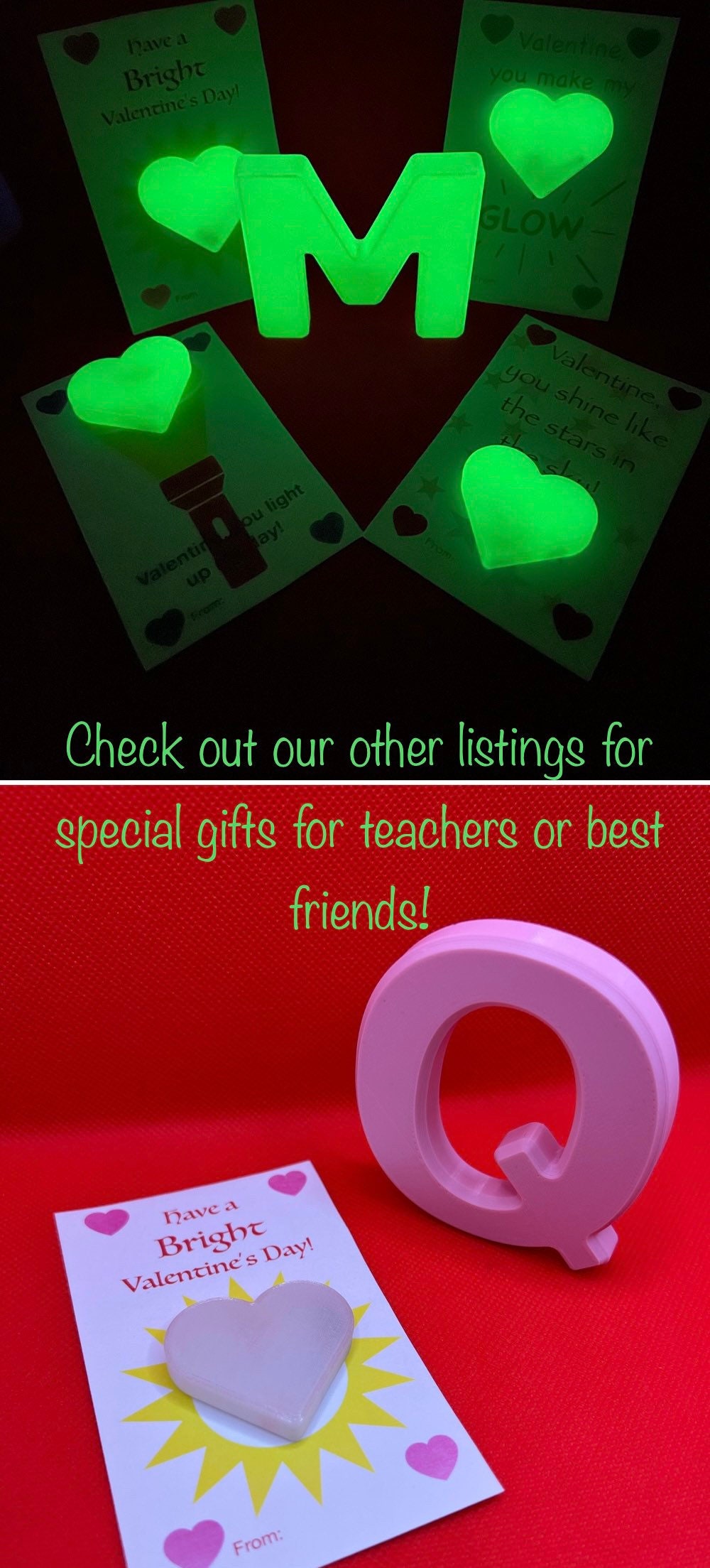 Valentine Cards with Glow in the Dark Heart Shakers, Glow Valentine Card, Light up Valentine, Valentines with Toys, Valentines with Gifts