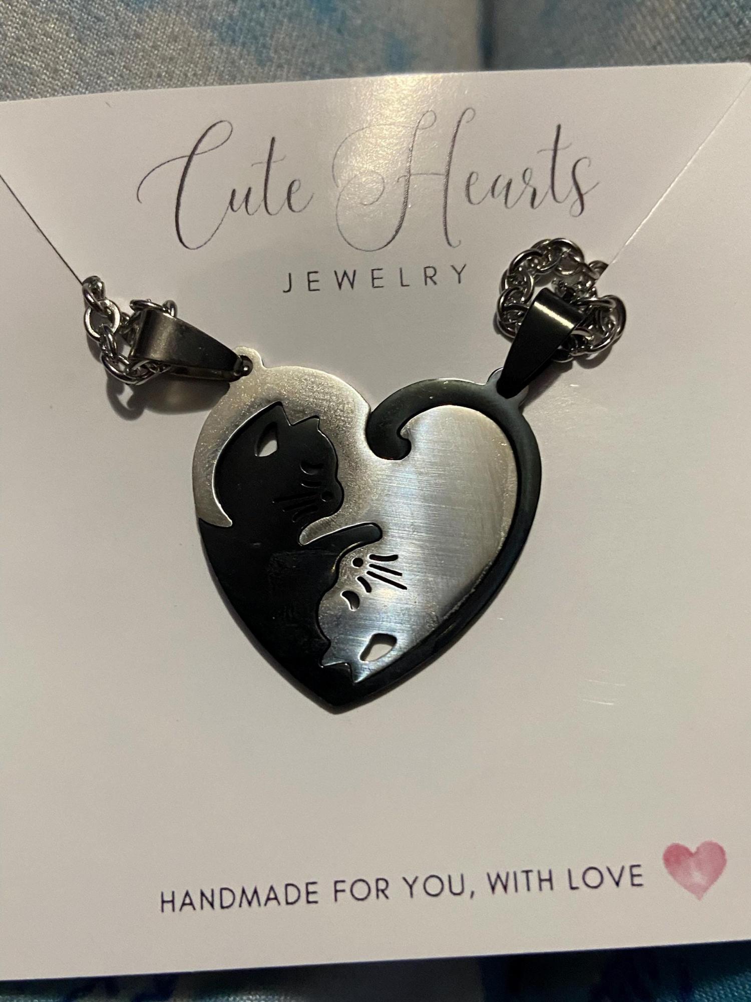 Matching Couples Cat Necklace or Keychain Set, Best Friends, Kitty, Animal Lovers, Kitten, Gift for Boyfriend Girlfriend, Anniversary