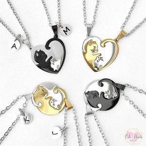 Matching Couples Cat Necklace or Keychain Set, Best Friends, Kitty, Animal Lovers, Kitten, Gift for Boyfriend Girlfriend, Anniversary