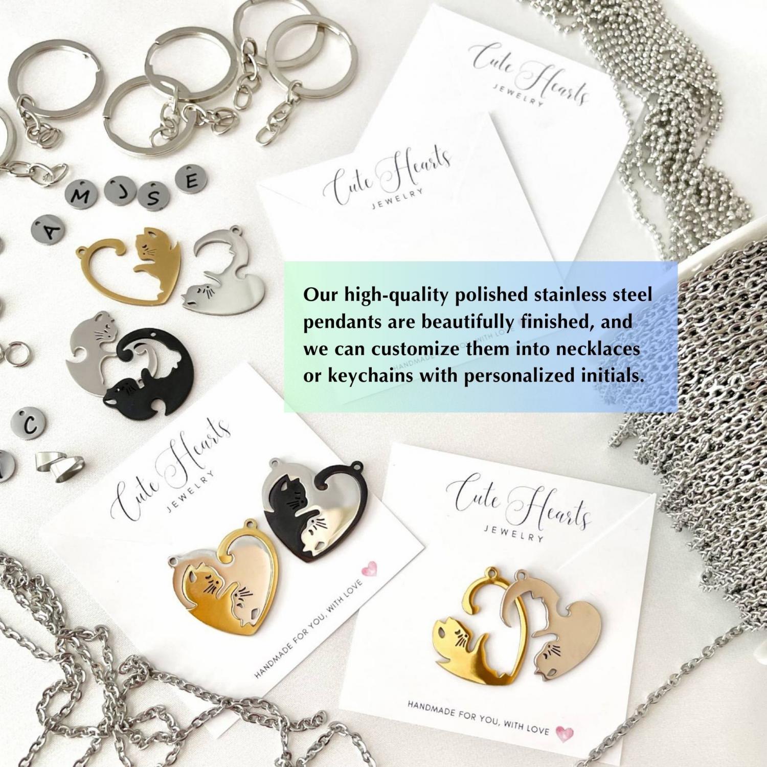 Matching Couples Cat Necklace or Keychain Set, Best Friends, Kitty, Animal Lovers, Kitten, Gift for Boyfriend Girlfriend, Anniversary