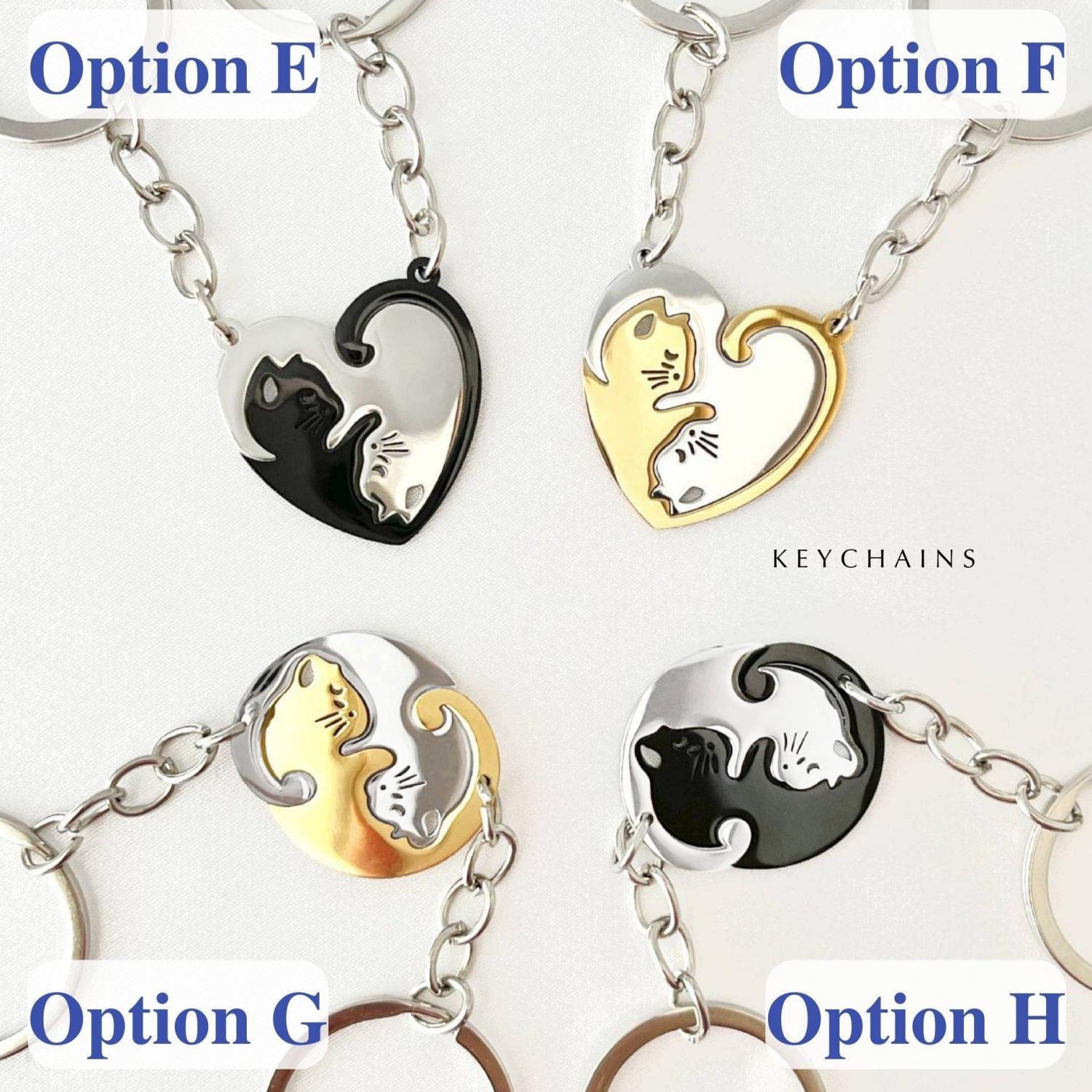 Matching Couples Cat Necklace or Keychain Set, Best Friends, Kitty, Animal Lovers, Kitten, Gift for Boyfriend Girlfriend, Anniversary