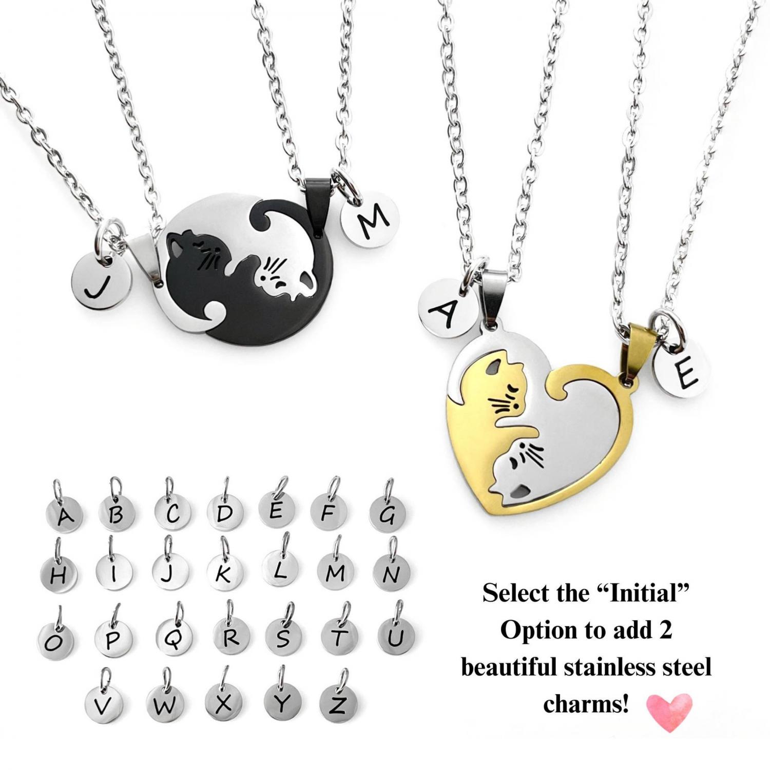 Matching Couples Cat Necklace or Keychain Set, Best Friends, Kitty, Animal Lovers, Kitten, Gift for Boyfriend Girlfriend, Anniversary