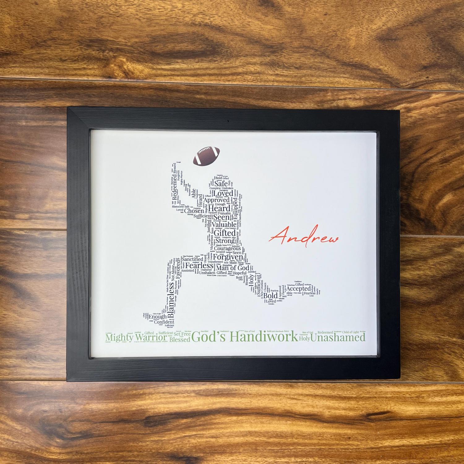 Personalized Football Word Art, Religious Sports Wall Art, Football Player Print, Custom Football Player Gift, Christian Athlete Artwork