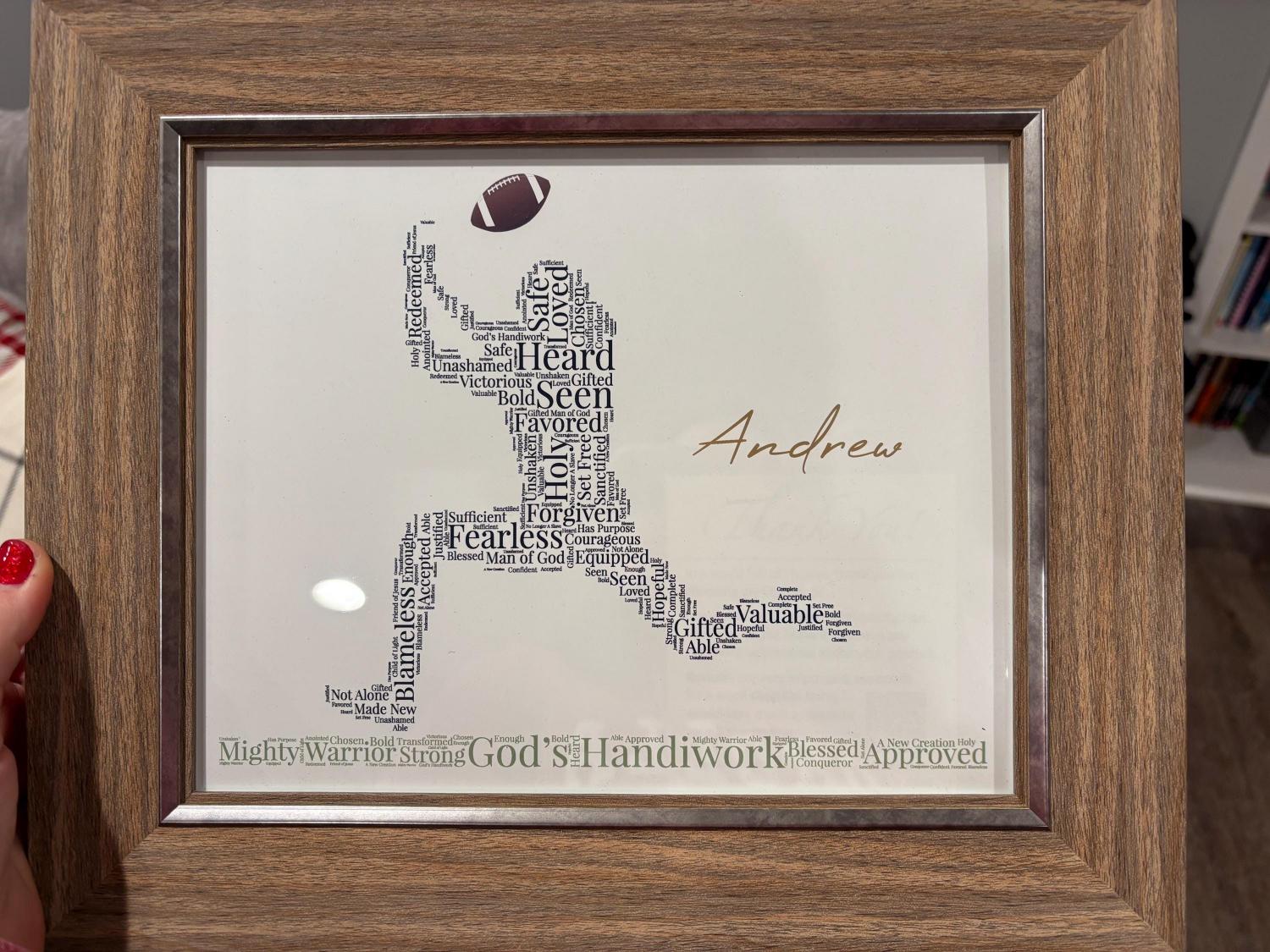 Personalized Football Word Art, Religious Sports Wall Art, Football Player Print, Custom Football Player Gift, Christian Athlete Artwork