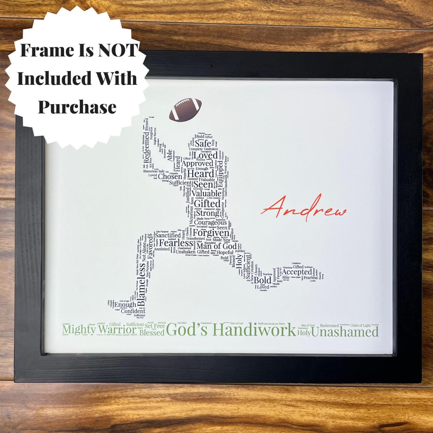 Personalized Football Word Art, Religious Sports Wall Art, Football Player Print, Custom Football Player Gift, Christian Athlete Artwork