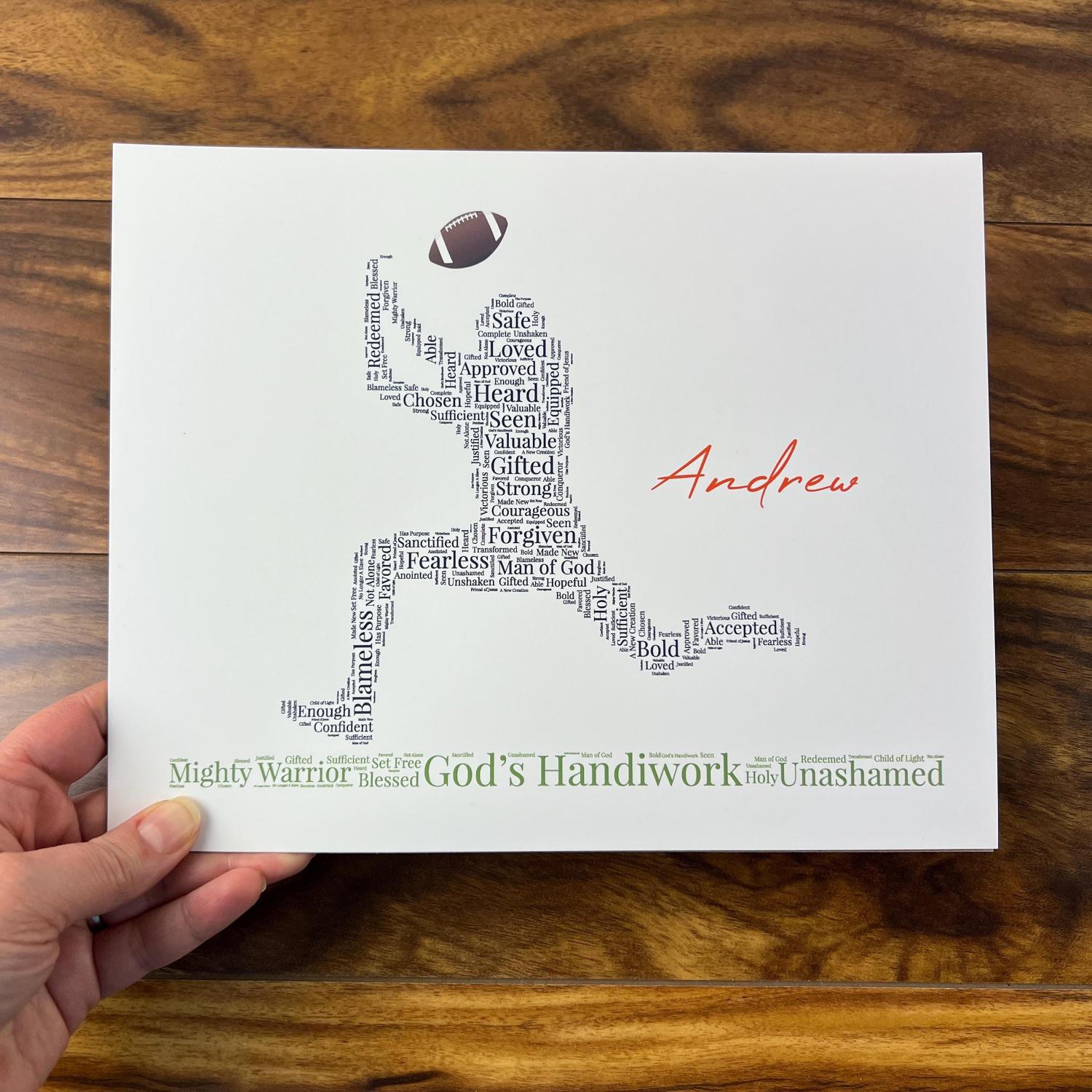 Personalized Football Word Art, Religious Sports Wall Art, Football Player Print, Custom Football Player Gift, Christian Athlete Artwork