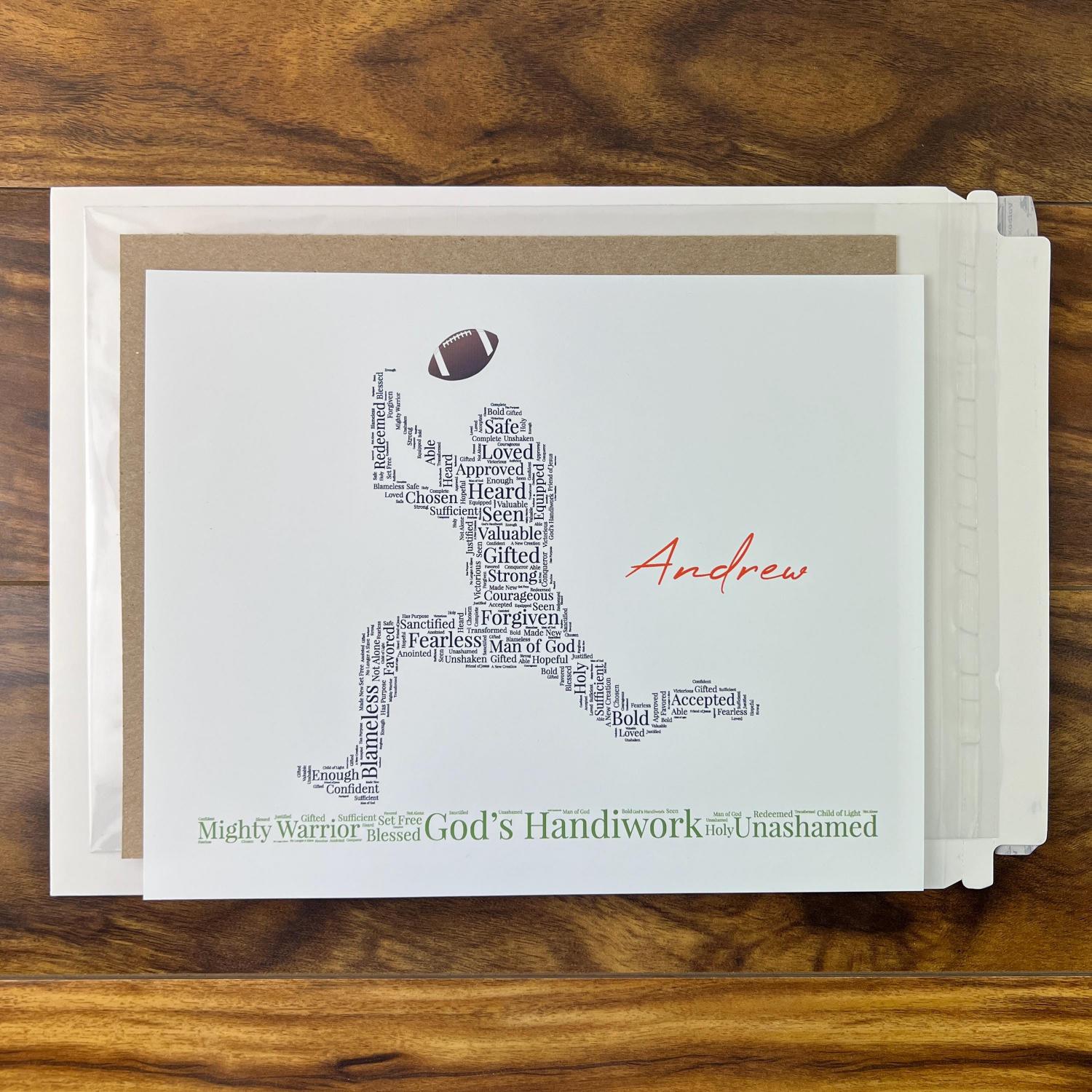 Personalized Football Word Art, Religious Sports Wall Art, Football Player Print, Custom Football Player Gift, Christian Athlete Artwork