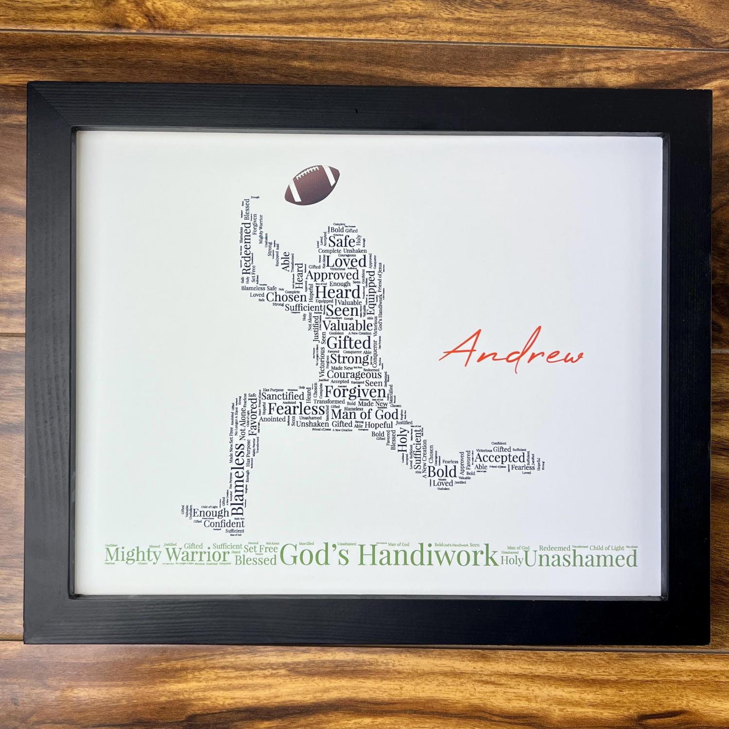 Personalized Football Word Art, Religious Sports Wall Art, Football Player Print, Custom Football Player Gift, Christian Athlete Artwork