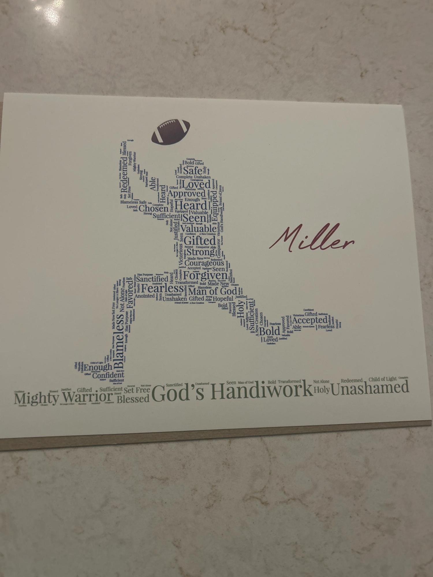 Personalized Football Word Art, Religious Sports Wall Art, Football Player Print, Custom Football Player Gift, Christian Athlete Artwork