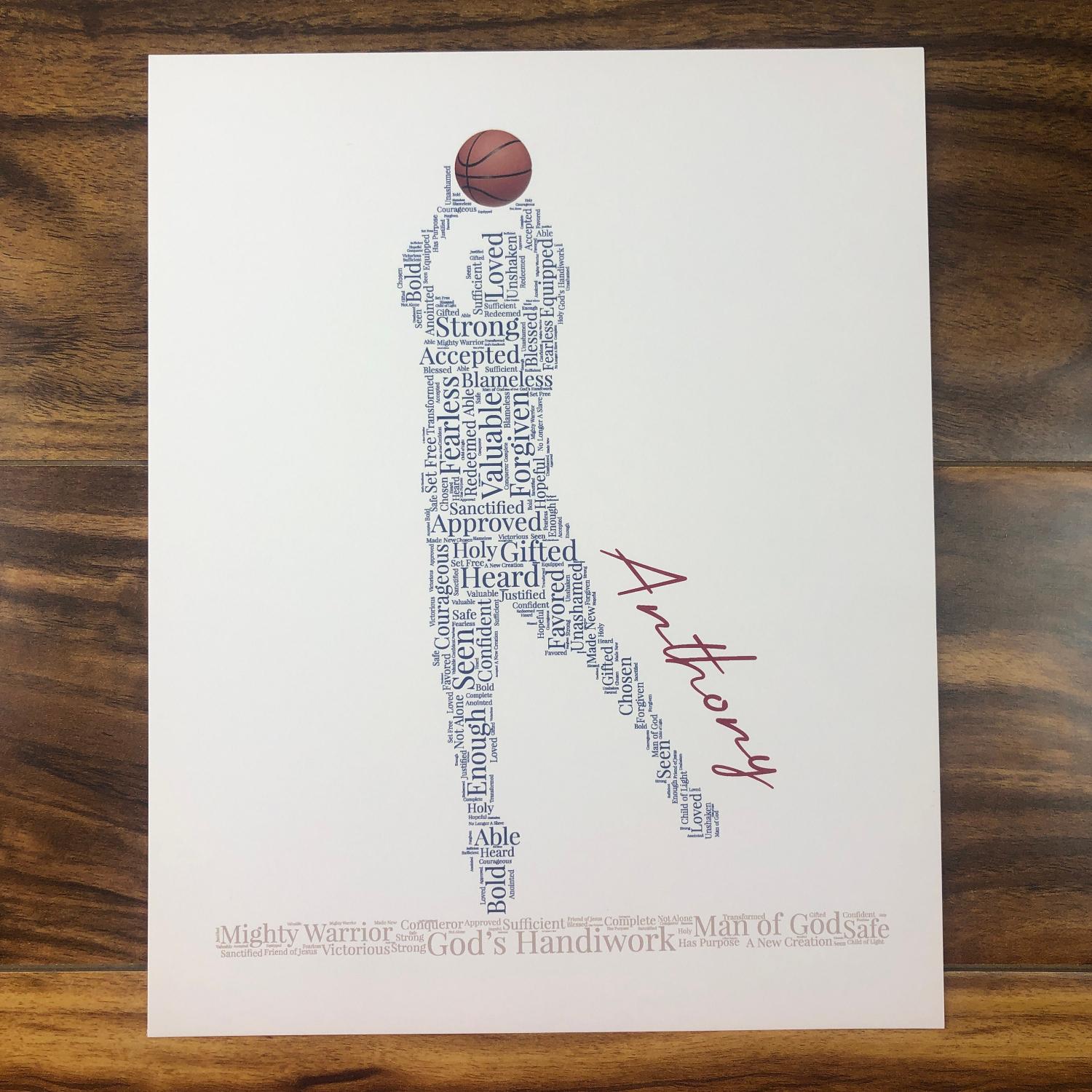 Male Basketball Player Word Art, Personalized Christian Athlete Sign, Inspirational Sports Wall Art, Basketball Player Gift