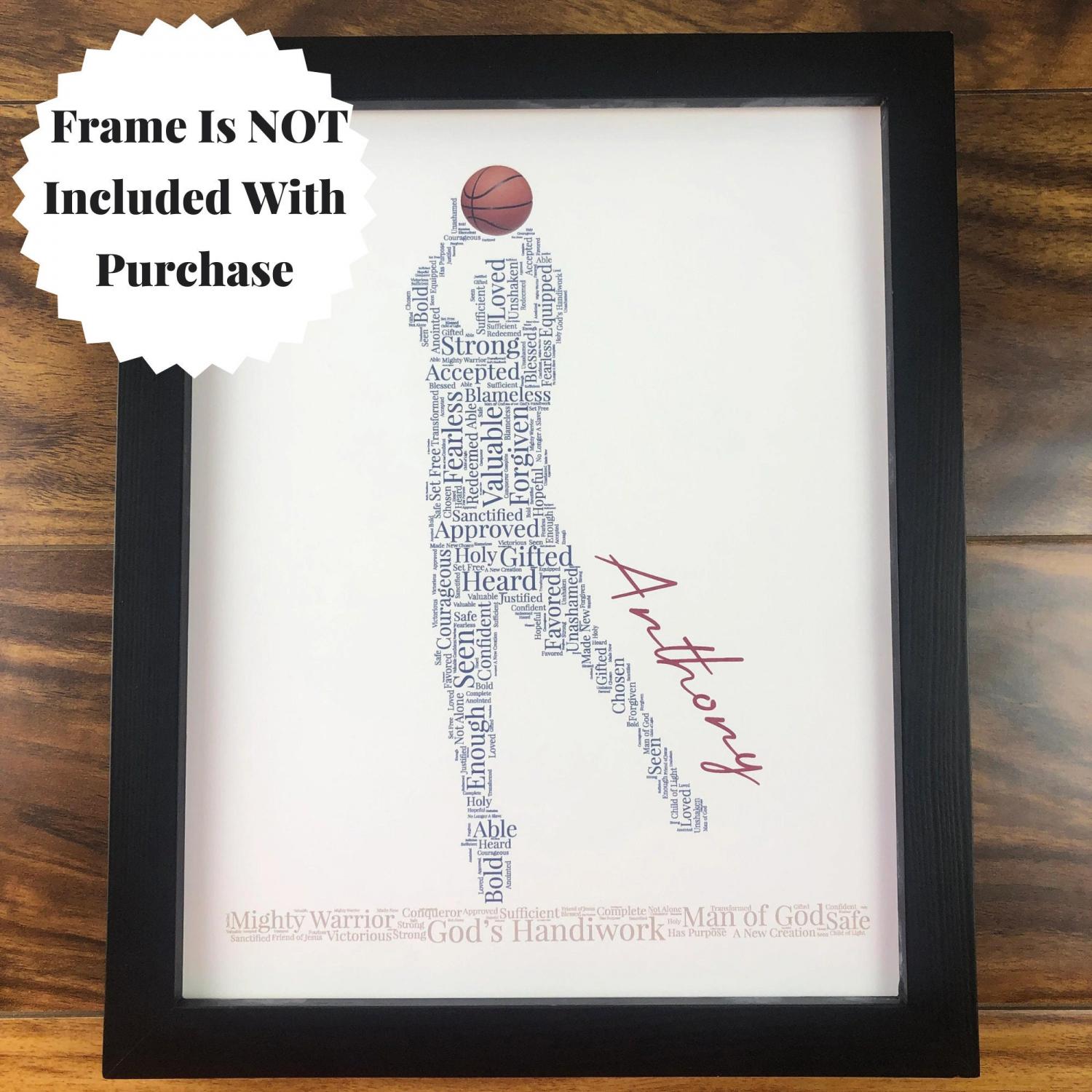 Male Basketball Player Word Art, Personalized Christian Athlete Sign, Inspirational Sports Wall Art, Basketball Player Gift