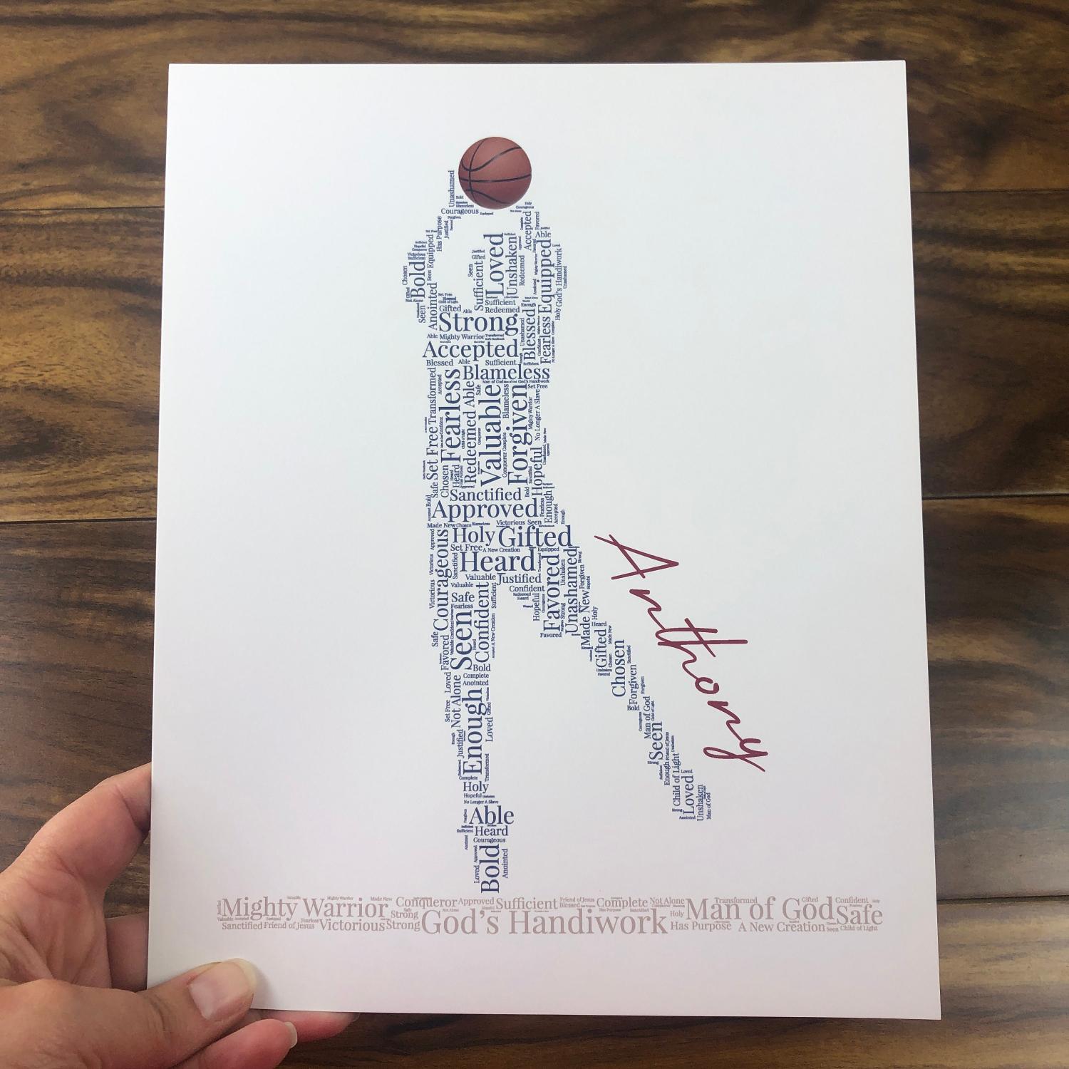 Male Basketball Player Word Art, Personalized Christian Athlete Sign, Inspirational Sports Wall Art, Basketball Player Gift