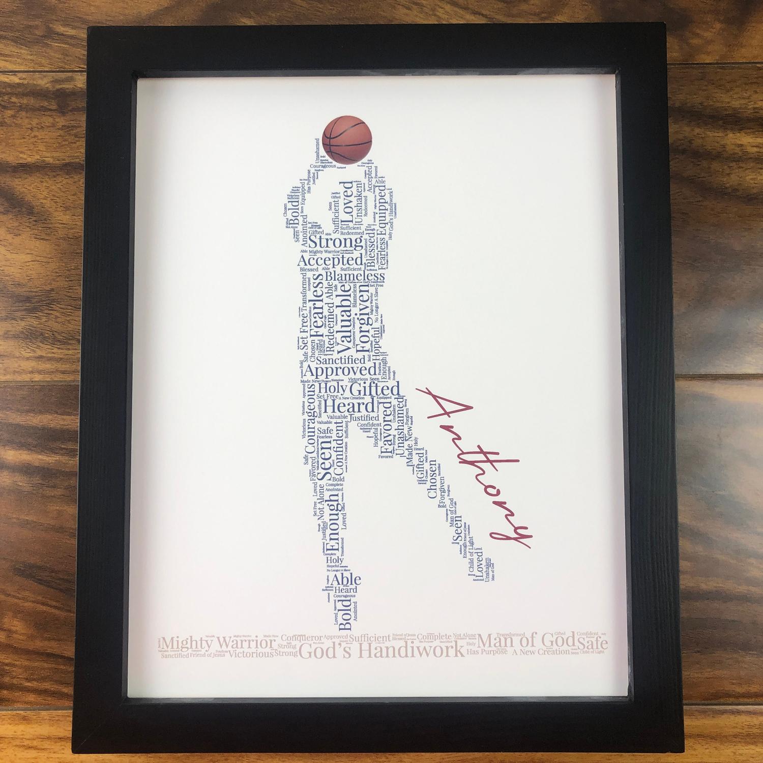 Male Basketball Player Word Art, Personalized Christian Athlete Sign, Inspirational Sports Wall Art, Basketball Player Gift